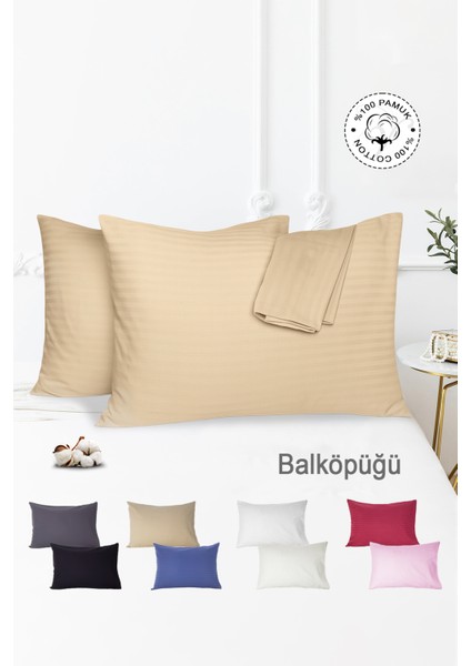 %100 Pamuk 2’li Çizgili Saten Yastık Kılıfı 50 x 70 | Balköpüğü
