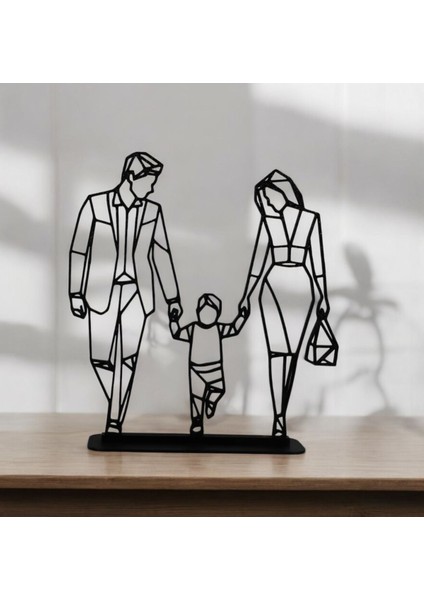 Anne Baba Çocuk 3D Plastik Masa Süsü – Aile Temalı Dekoratif Figür