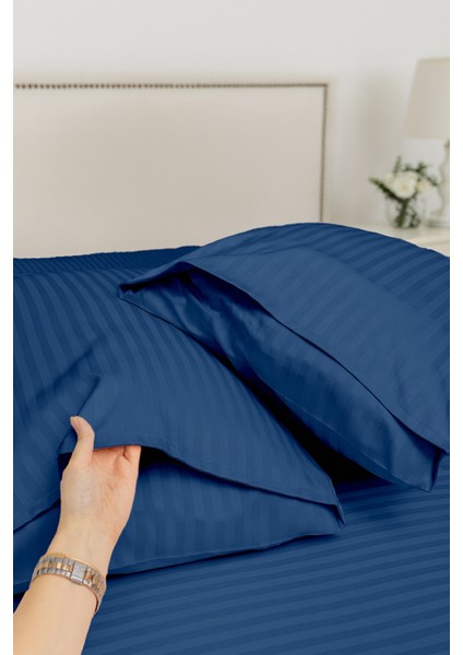 %100 Pamuk 2’li Çizgili Saten Yastık Kılıfı 50 x 70 | Gece Mavisi fiyatları