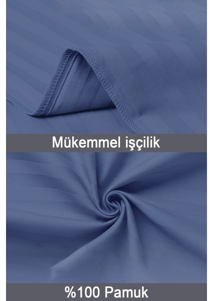 %100 Pamuk 2’li Çizgili Saten Yastık Kılıfı 50 x 70 | Gece Mavisi fırsatları