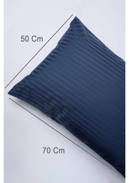 %100 Pamuk 2’li Çizgili Saten Yastık Kılıfı 50 x 70 | Gece Mavisi indirimleri
