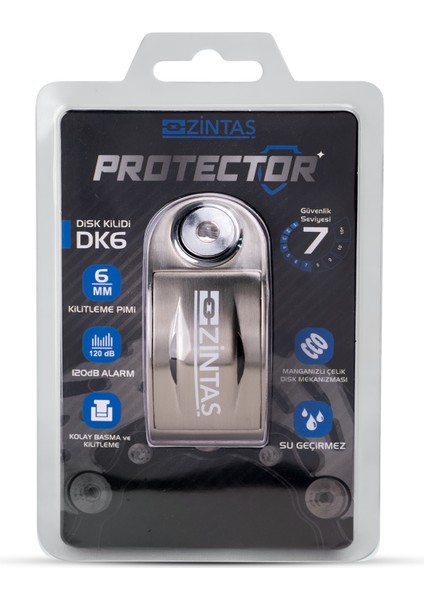 Protector Alarmlı Disk Kilidi 6mm 120 Db Gri fırsatları