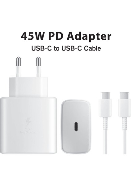 Samsung Galaxy S25 Ultra S25+ Plus S25 Fe 5g Uyumlu Kablolu Set 45W Turbo Hızlı Şarj Aleti Cihazı Type-C