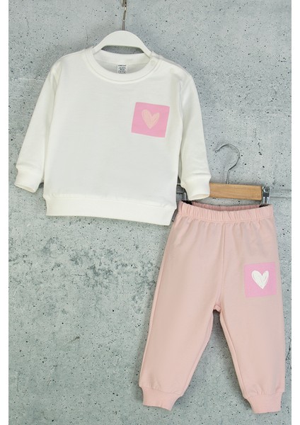 Kız Bebek Kalpli Eşofman Takım Desenli Sweatshirt ve Beli Lastikli Alt modelleri