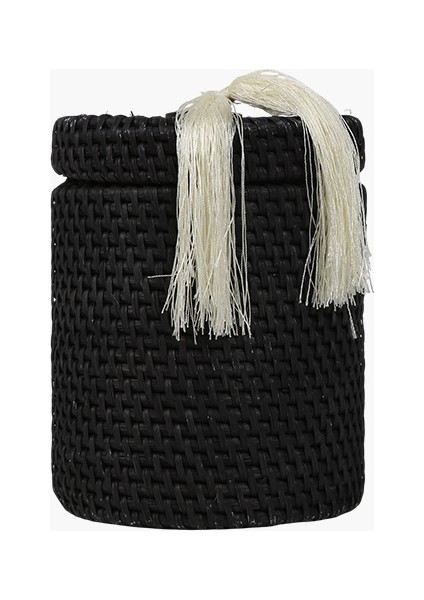 Bambu El Dokuma Yuvarlak Siyah Kapaklı Kutu