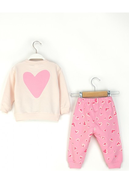 Kız Bebek Kalpli Takım Uzun Kollu Sweatshirt ve Desenli Alt-Üst Takım fiyatları