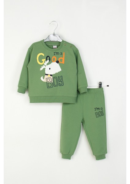 Erkek Bebek Desenli Eşofman Takımı Köpek Baskılı Sweatshirt Alt-Üst Takım