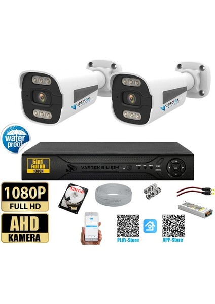 5 Mp 2 Kameralı Tak Çalıştır Hazır Kamera Seti 320GB-500GB HDD