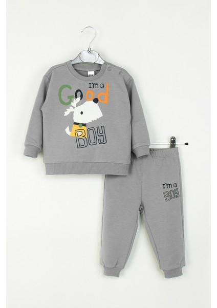 Erkek Bebek Desenli Eşofman Takımı Köpek Baskılı Sweatshirt Alt-Üst Takım