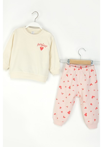 Kız Bebek Kalpli Takım Uzun Kollu Sweatshirt ve Desenli Alt-Üst Takım modelleri