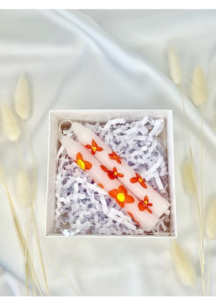 10 Adet Beyaz Kutulu Kırmızı Çiçekli El Yapımı Mum (2 Tane) - Söz Hediyeliği/hediyelik