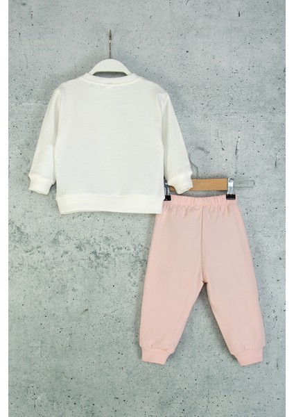 Kız Bebek Kalpli Eşofman Takım Desenli Sweatshirt ve Beli Lastikli Alt fiyatları