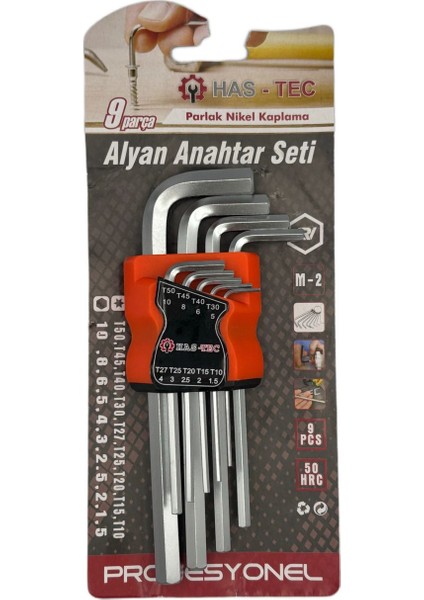 9 Parça Düz Alyan Anahtar Seti | Parlak Nikel Kaplama, Profesyonel Altı Köşe Anahtarlar, Alyan Set modelleri