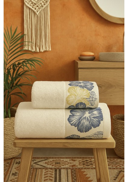 Ayla Model Baskılı 2'li Banyo Havlu Seti