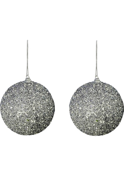 Yılbaşı Süsü 2'li Parıltılı Top Gümüş 10 cm