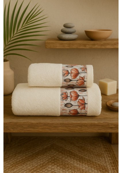 Ayla Model Baskılı 2'li Banyo Havlu Seti