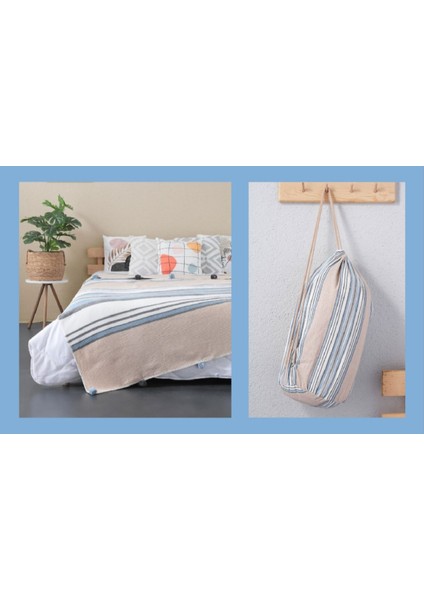 Ponponlu Bez Çantalı Pamuk Battaniye PBT-376-K