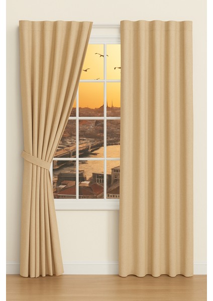 Bej Termal Işık Geçirmez Blackout Karartma Saten Perde