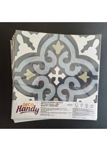 Decohandy Pvc Duvar Karosu 30X30CM 4'lü Paket - Çini Desen 0,36M2