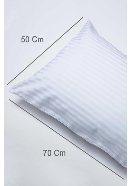 %100 Pamuk 2’li Çizgili Saten Yastık Kılıfı 50 x 70 | Beyaz fırsatları