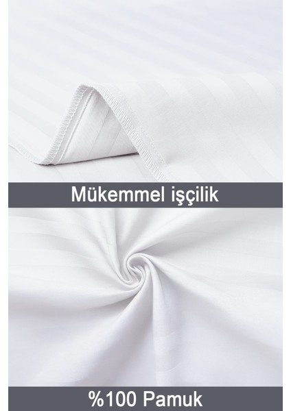 %100 Pamuk 2’li Çizgili Saten Yastık Kılıfı 50 x 70 | Beyaz modelleri