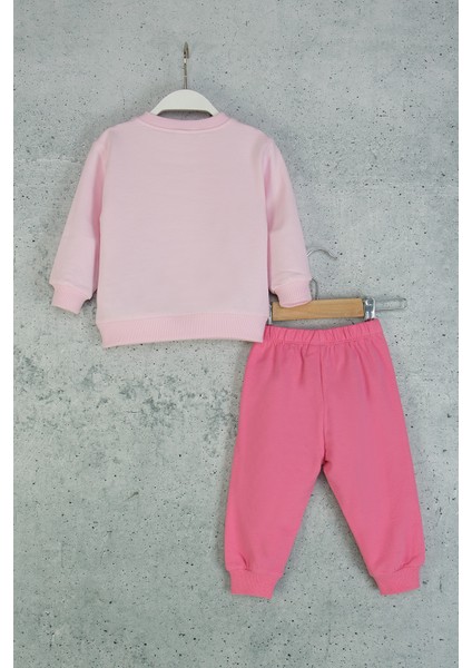 Kız Bebek Kalpli Eşofman Takım Desenli Sweatshirt ve Beli Lastikli Alt fiyatları