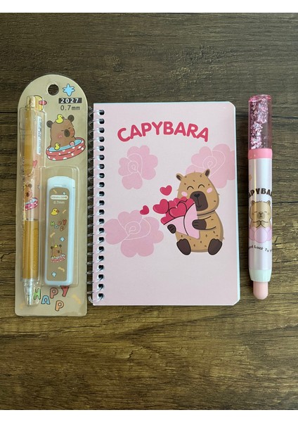 Capybara Kırtasiye Seti Not Defteri Silgi Uçlu Kalem ve 1 Kutu Uç Kapibara Okul Set