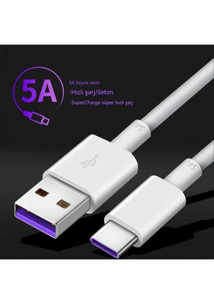 Huawei Süper Hızlı Şarj Veri Kablosu Için Uygun 5A Veri Kablosu Tip-C Hızlı Şarj Kablosu Uzatılmış Beyaz Pvc (Yurt Dışından) fiyatları