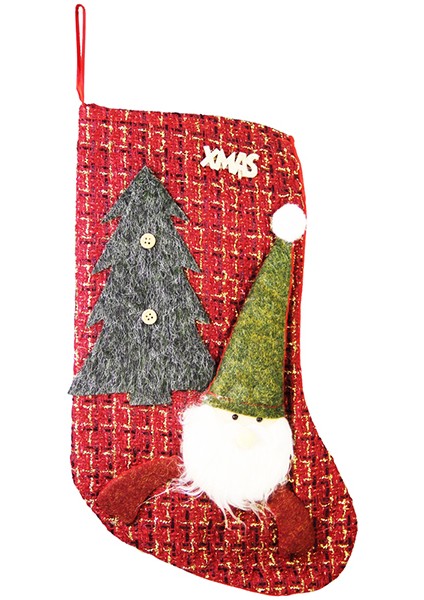 Yılbaşı Süsü Yeşil Bereli Noel Baba Figürlü Xmas Çorap Kırmızı 40 cm