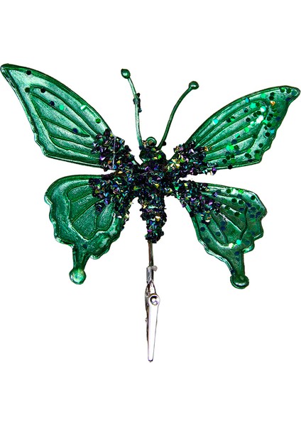 Yılbaşı Süsü Klipsli Kelebek Koyu Yeşil 18 cm