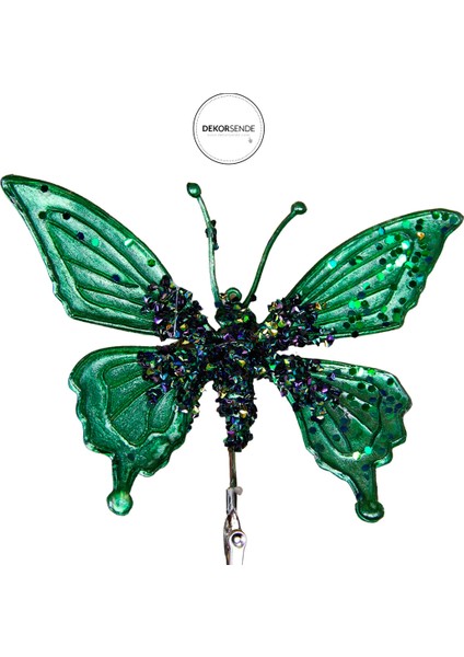 Yılbaşı Süsü Klipsli Kelebek Koyu Yeşil 18 cm fiyatları