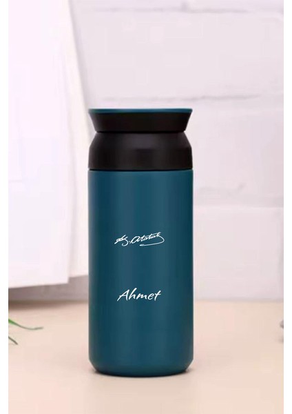 Kişiye Özel 500 ml Paslanmaz Çelik Imza Baskılı Termos 8 Saat Isı Koruma Kahve ve Çay Termosu