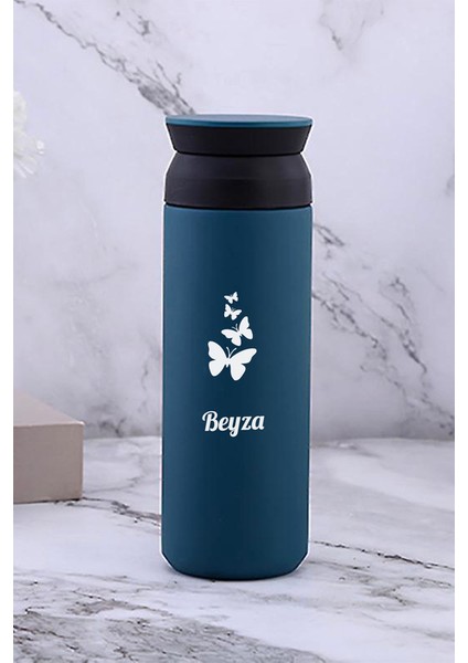 Kişiye Özel 500 ml Paslanmaz Çelik Kelebek Baskılı Termos 8 Saat Isı Koruma Kahve ve Çay Termosu