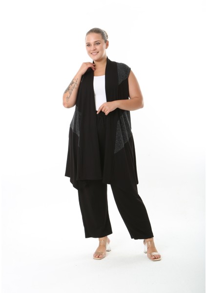 Sim Detaylı Siyah Likralı Viskon Kumaş Kadın Büyük Beden Yelek indirimleri