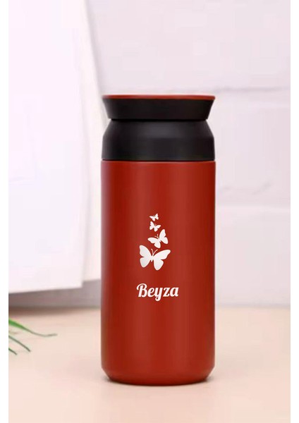 Kişiye Özel 500 ml Paslanmaz Çelik Kelebek Baskılı Termos 8 Saat Isı Koruma Kahve ve Çay Termosu