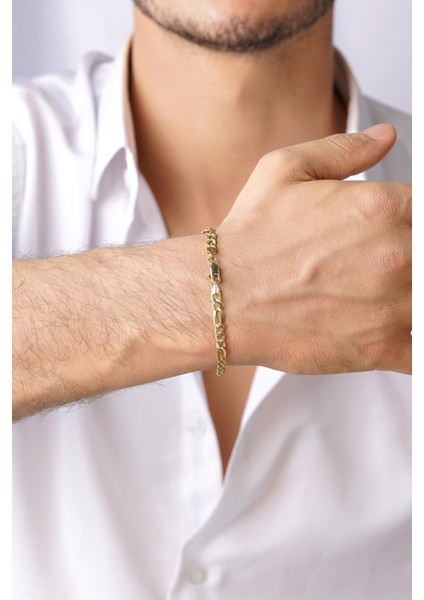 14 Ayar Altın Figaro Zincir Erkek Bileklik modelleri