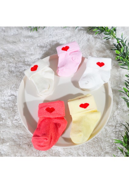 Kız Bebek Çorap Seti 5 Çift – Kalp Desenli – Kutulu – Patik Boy – Pamuk modelleri