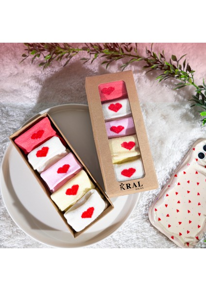 Kız Bebek Çorap Seti 5 Çift – Kalp Desenli – Kutulu – Patik Boy – Pamuk fırsatları