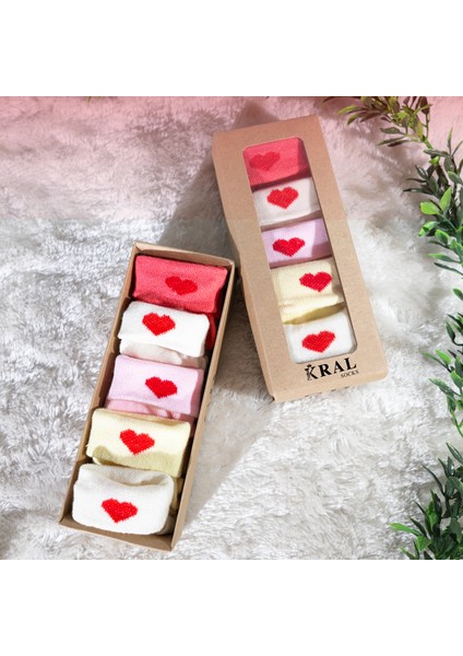 Kız Bebek Çorap Seti 5 Çift – Kalp Desenli – Kutulu – Patik Boy – Pamuk indirimleri