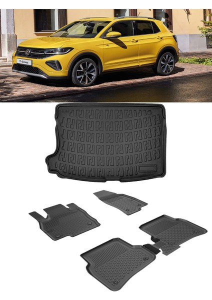 Volkswagen T-Cross 2022 ve Sonrası 4.5d Paspas 3D Rizline Üst Bagaj Havuzu Set