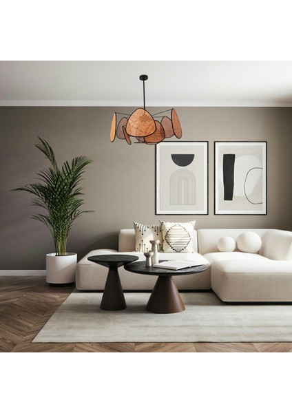 Mylamp Bulut Doğal Koyu Renk Hazeran Avize 75 x 35 cm 9+1 Yaprak ve 3+1 Duylu