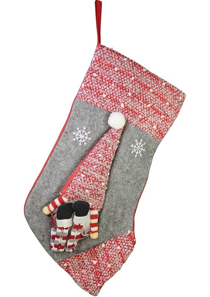 Yılbaşı Süsü Kırçıllı Şapkalı Noel Baba Çorap 35 cm