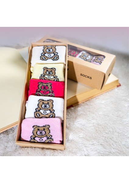Kız Bebek Çorap Seti 5 Çift Patik Çorap – Ayıcık Desenli – Kutulu – Pamuk
