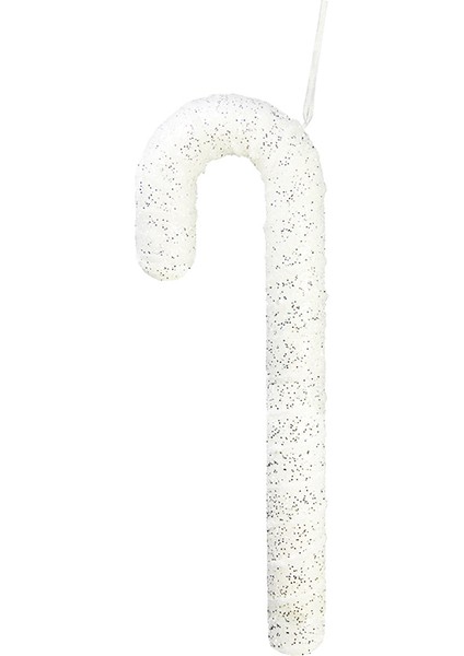 Yılbaşı Süsü Gri Pullu Baston Beyaz 33 cm