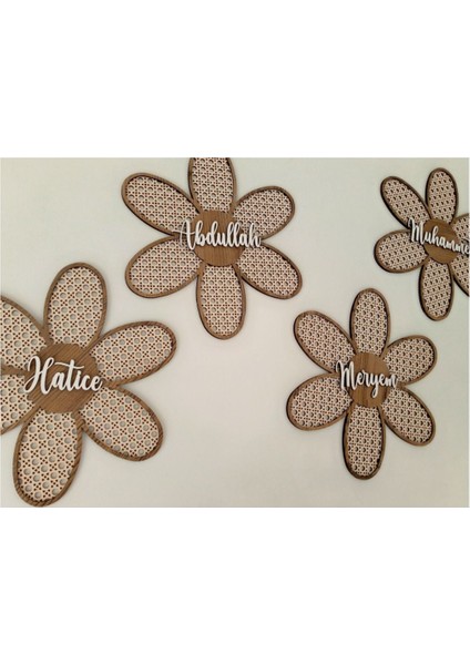 4'lü Set 30 cm Çap Papatya Hazeran Ahşap Rattan Kapı Bebek Odası Kapı Duvar Süsü Dekorasyon