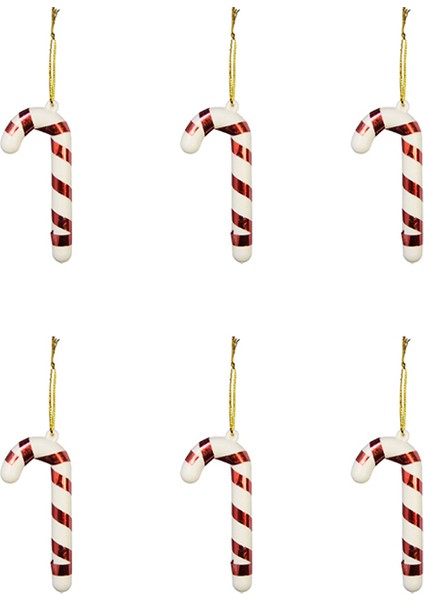 Yılbaşı Süsü 6'lı Mini Baston Kırmızı Beyaz 8 cm