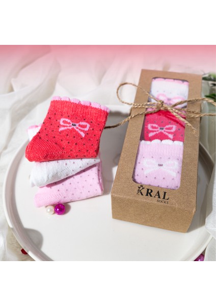 Kız Bebek Çorap Seti 6 Çift – Kurdele Desenli – Kutulu – Pamuk – Patik Boy fiyatları