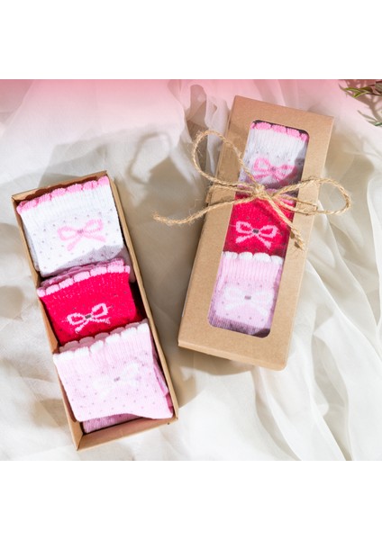 Kız Bebek Çorap Seti 6 Çift – Kurdele Desenli – Kutulu – Pamuk – Patik Boy modelleri