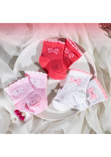 Kız Bebek Çorap Seti 6 Çift – Kurdele Desenli – Kutulu – Pamuk – Patik Boy fırsatları