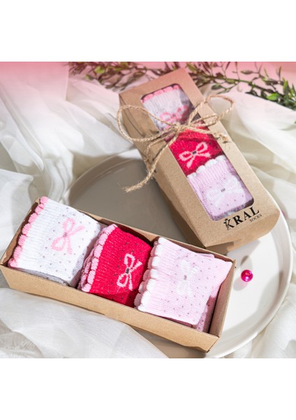 Kız Bebek Çorap Seti 6 Çift – Kurdele Desenli – Kutulu – Pamuk – Patik Boy